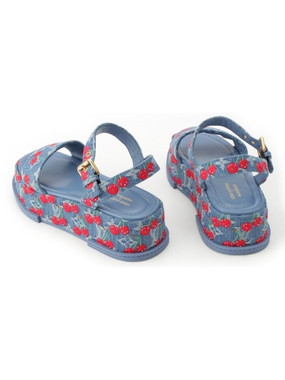 Louis Vuitton Denim Takashi Murakami Cherry Maya Platform Sandals Blue - Picture 4 of 10